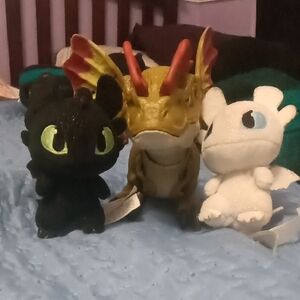 Dragon Plush Toy Set - Black, Gold, and White